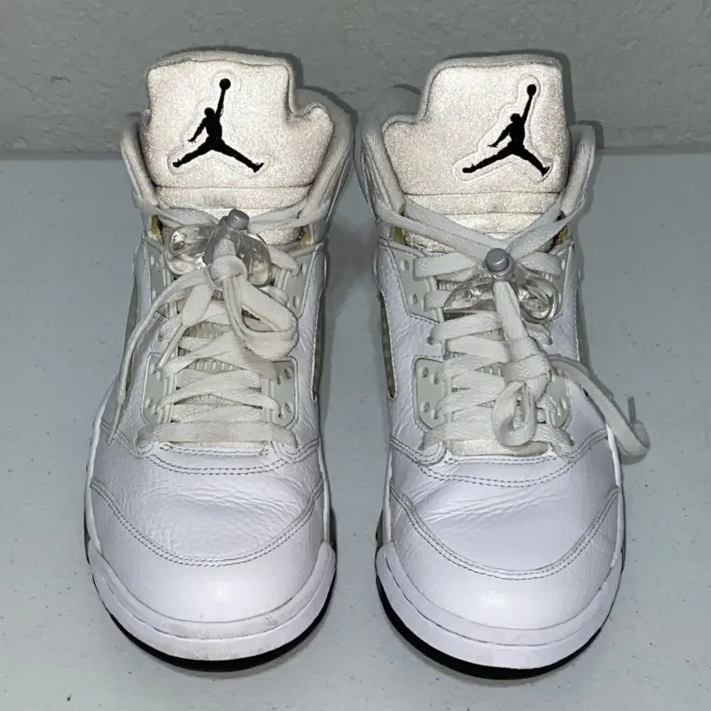 Nike Air Jordan Retro 5 V‎ Metallic White 136027-130 Mens Size 7 Womens 8.5 2015
